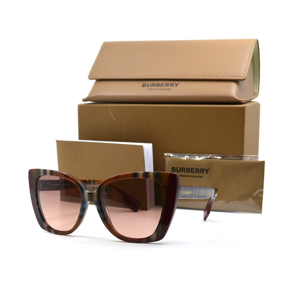 NEW BURBERRY MERYL BE4393 CHECK BROWN/BORDEAUX AUTHENTIC SUNGLASSES - Picture 4 of 14